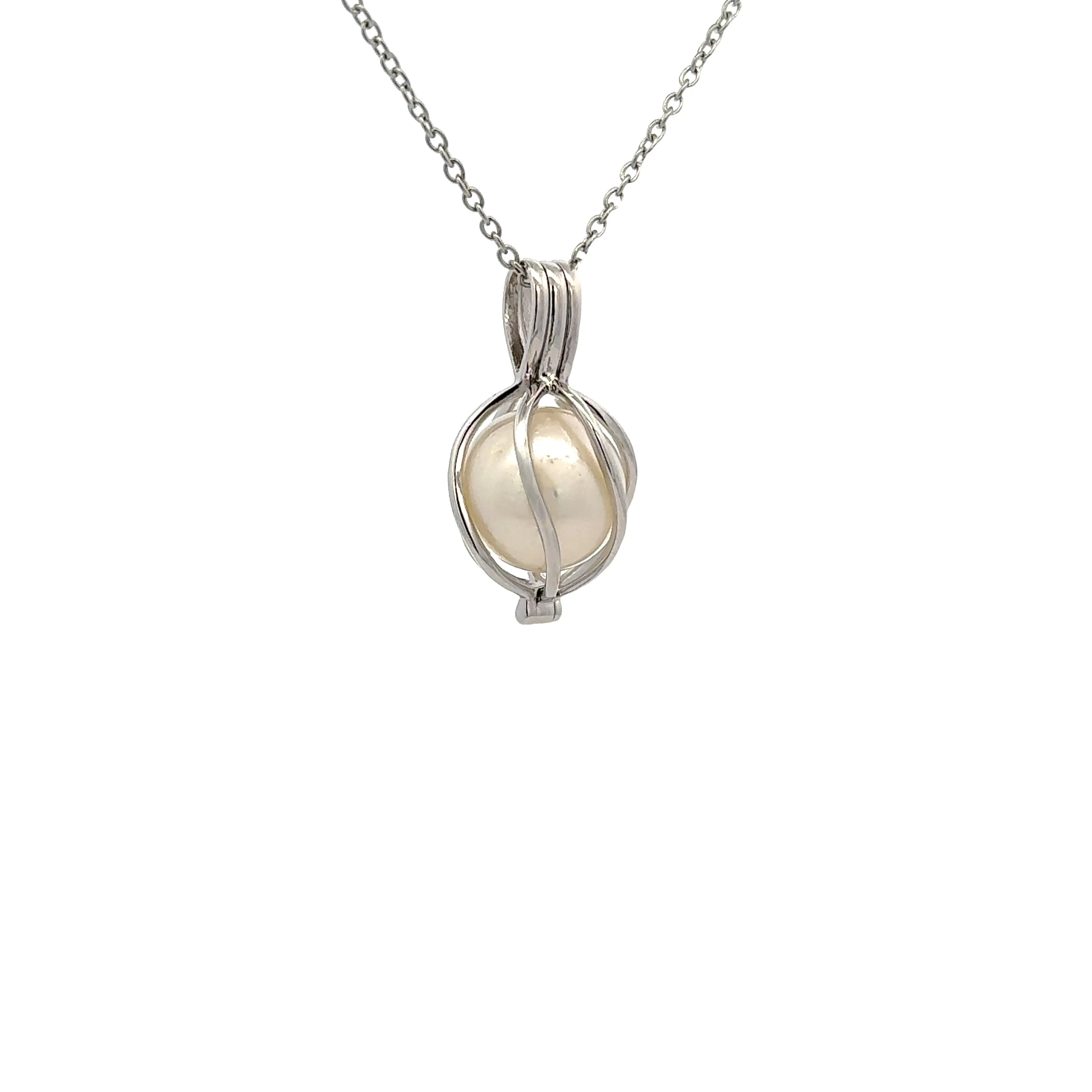 Sterling Silver Australian South Sea Cultured 12-13 mm Pearl Curved Cage Pendant