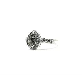 Sterling Silver Champagne Diamond Cluster Pear Shaped Ring