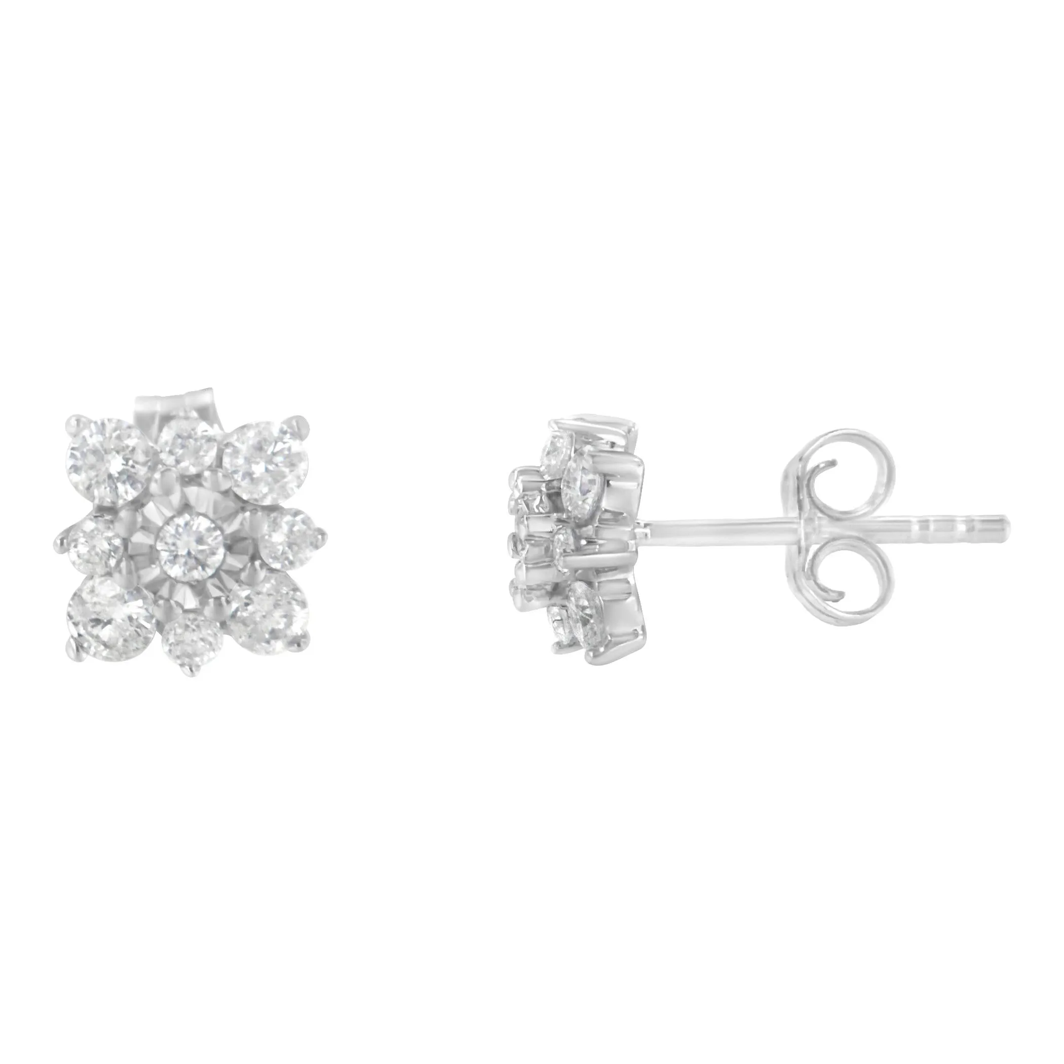 Sterling Silver Diamond Flower Stud Earrings (1/2 cttw, I-J Color, I1-I2 Clarity)