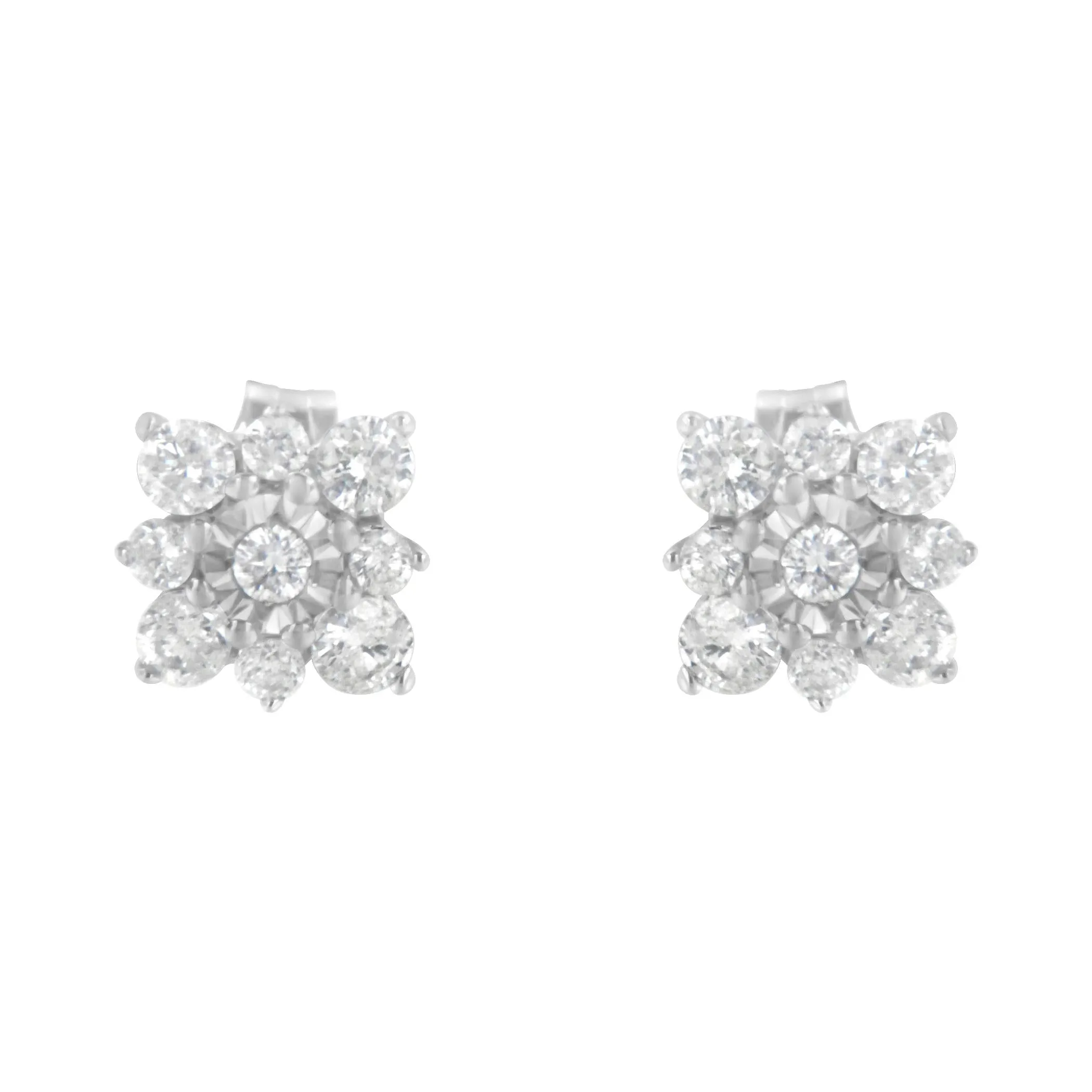 Sterling Silver Diamond Flower Stud Earrings (1/2 cttw, I-J Color, I1-I2 Clarity)