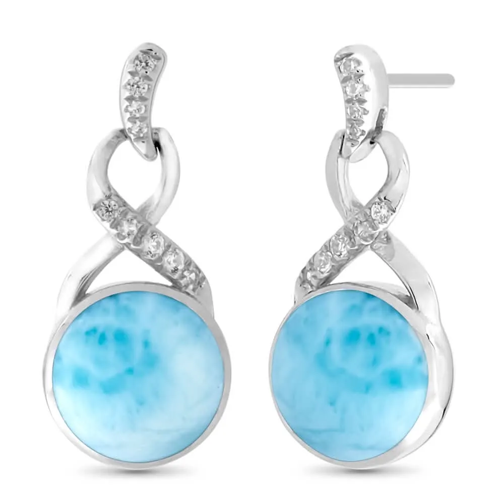 Sterling Silver Larimar and White Sapphire Drop Earrings