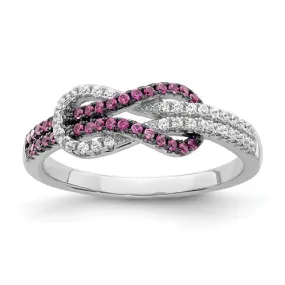 Sterling Silver Pink & White CZ Brilliant Embers Love Knot Ring