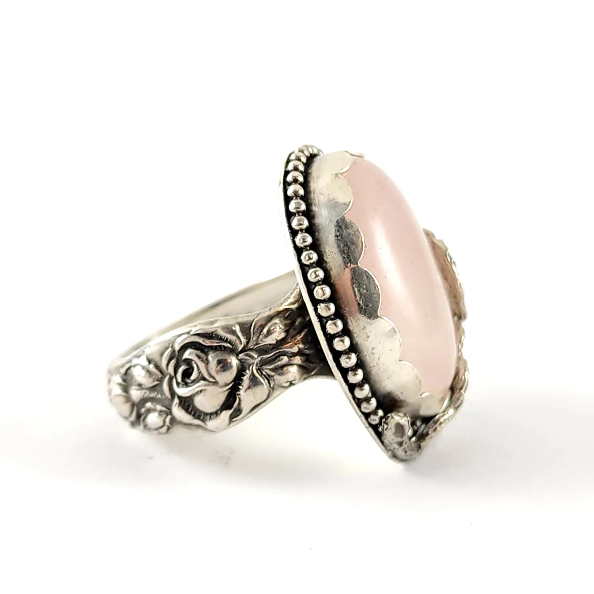 Sterling Silver Rose Quartz Spoon Ring Size 8