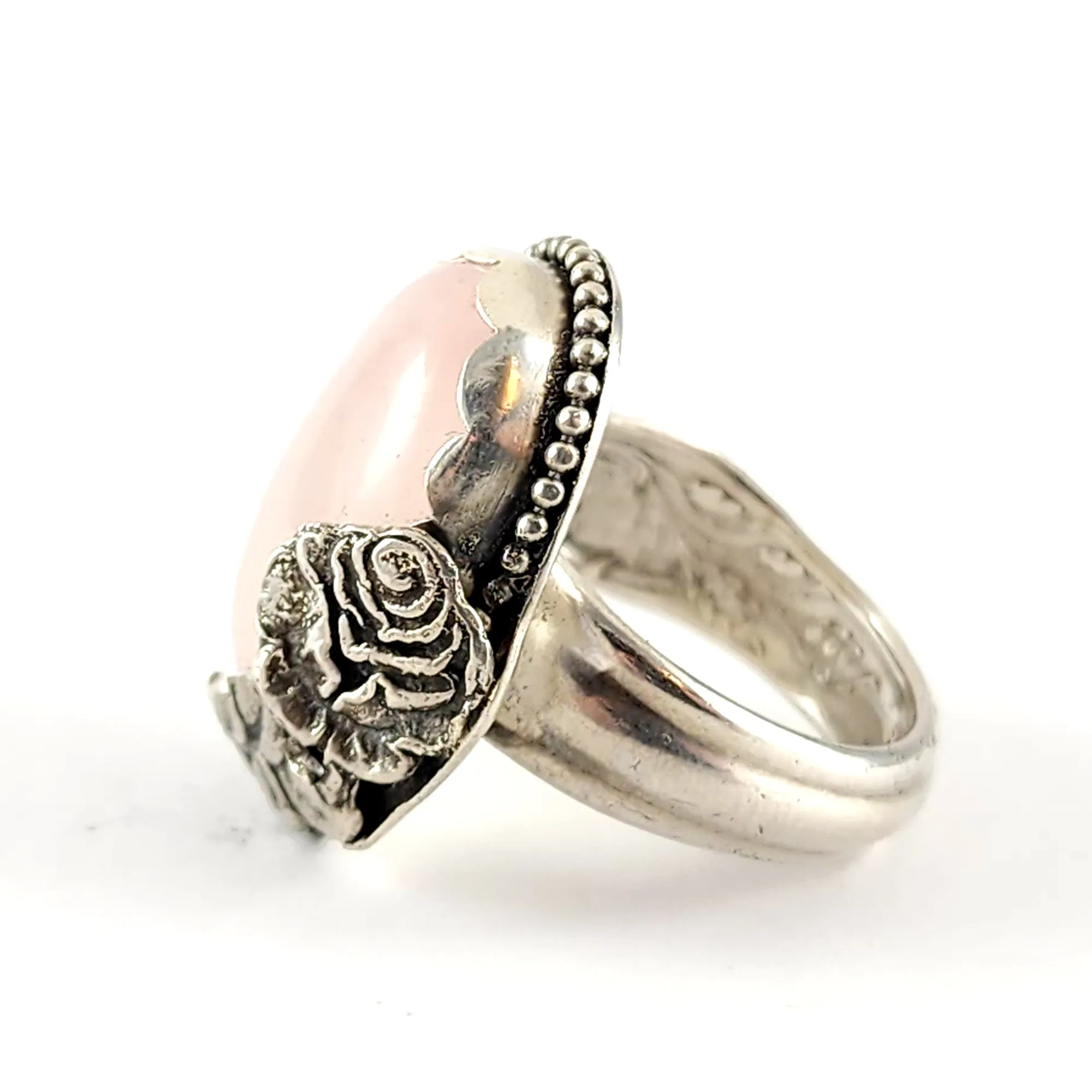 Sterling Silver Rose Quartz Spoon Ring Size 8