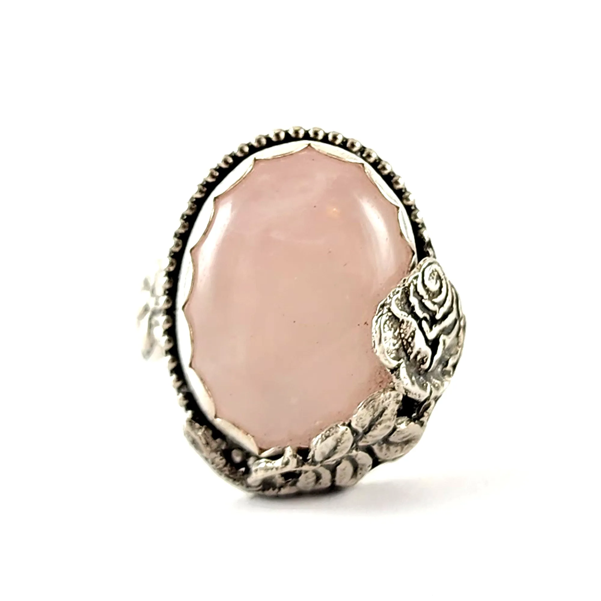 Sterling Silver Rose Quartz Spoon Ring Size 8