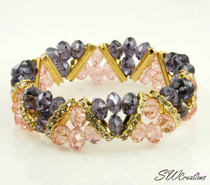 Tanzanite Peach Gold Crystal Double Strand Beaded Bracelets