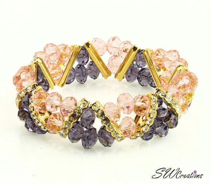 Tanzanite Peach Gold Crystal Double Strand Beaded Bracelets