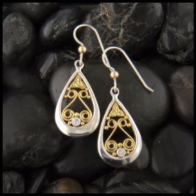 Trinity Filigree Diamond Earrings in Gold and Silver