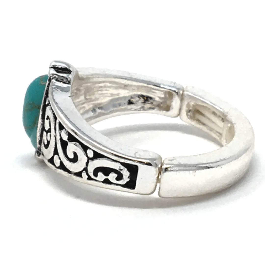 Turquoise Stone Silver Stretch Ring