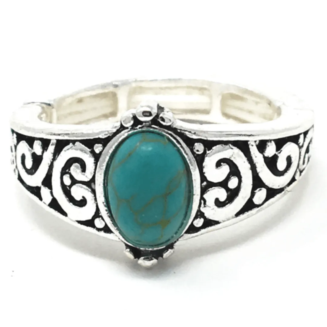 Turquoise Stone Silver Stretch Ring