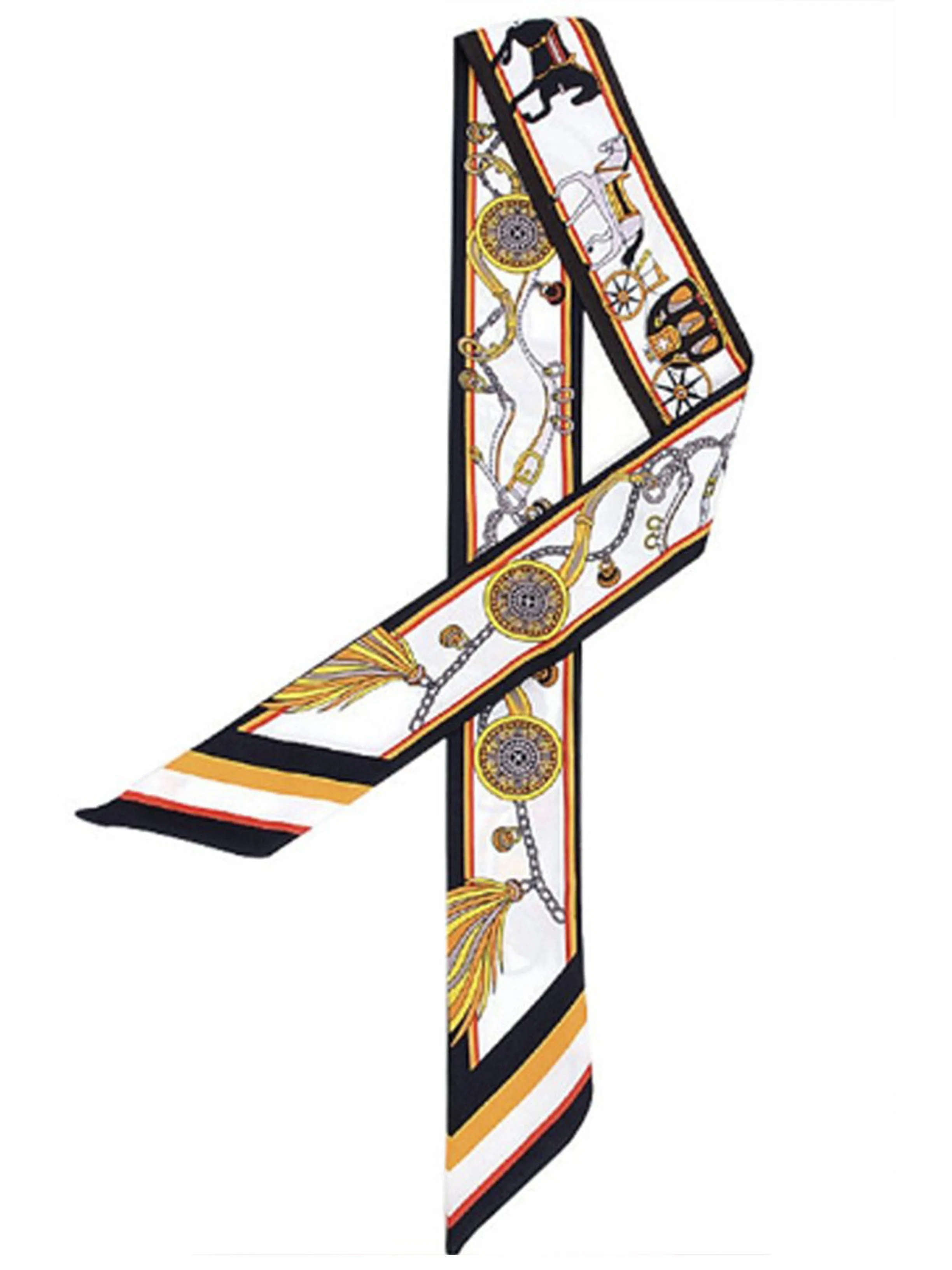 Twilly/Fashion Scarf/Scarves – Black and Golden Yellow, Horse & Carriage Print