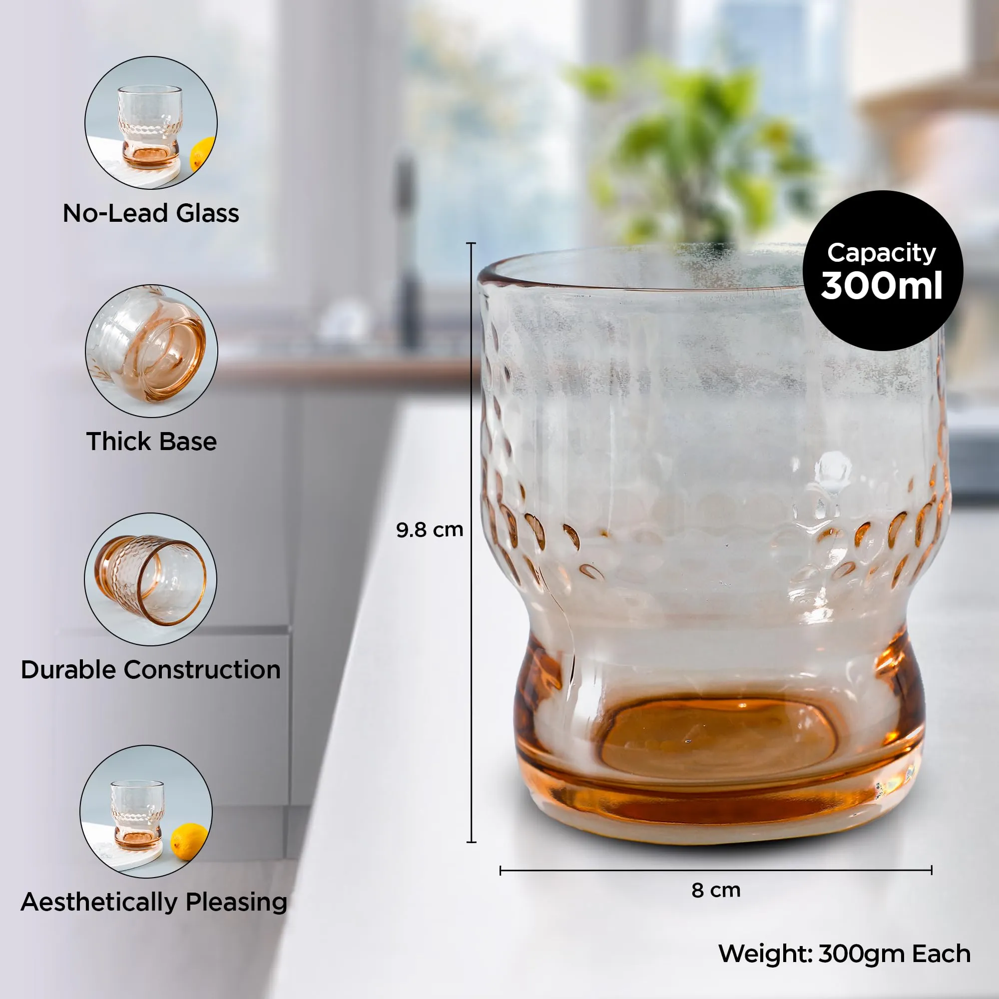 UMAI Water Glasses Set of 4 (300ml Each) | Juice Glasses | Lead Free Drinking Glasses | Kitchen Gift Items | Cold Drink Glass | Cocktail Glass | Kaanch Ke Glass | Housewarming Gifts | Gift for Men