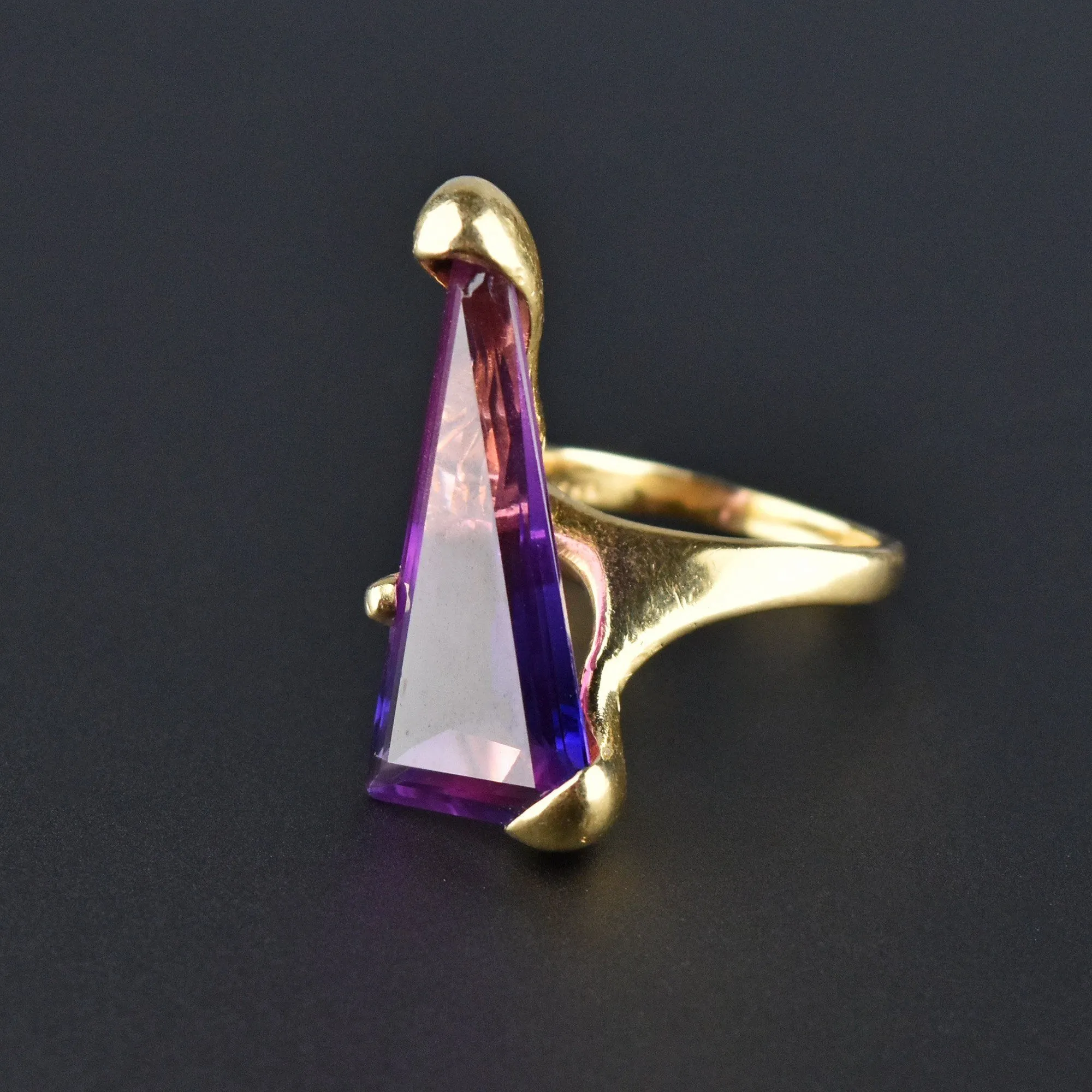 Unique 14K Gold Specialty Cut Purple Sapphire Ring