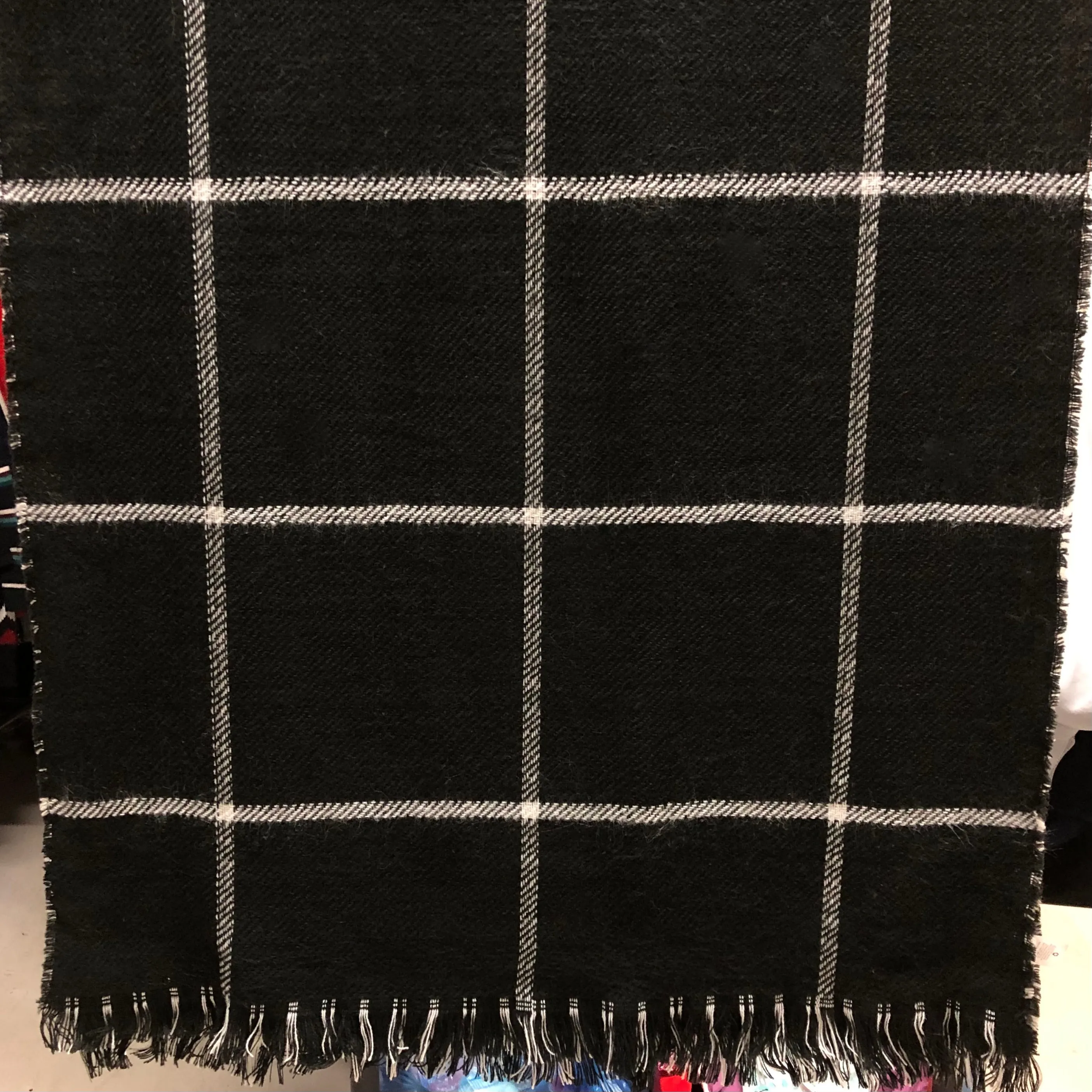 Unisex black & white reversible acrylic check scarf, approx 27" x 80"