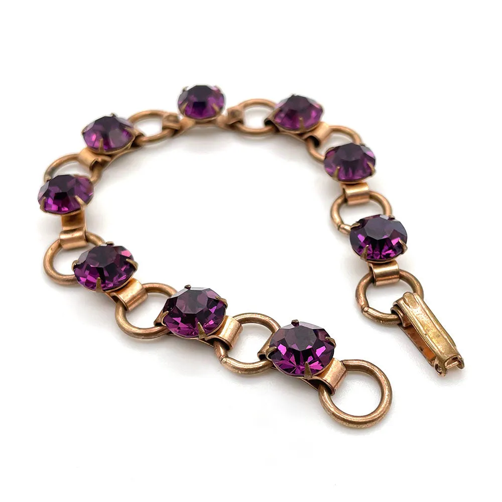 【USA輸入】ヴィンテージ アメジストパープル リンク ブレスレット/Vintage Amethyst Purple Link Bracelet