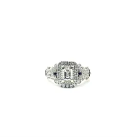 Vera Wang Emerald Cut Natural Diamond Ring with Sapphires