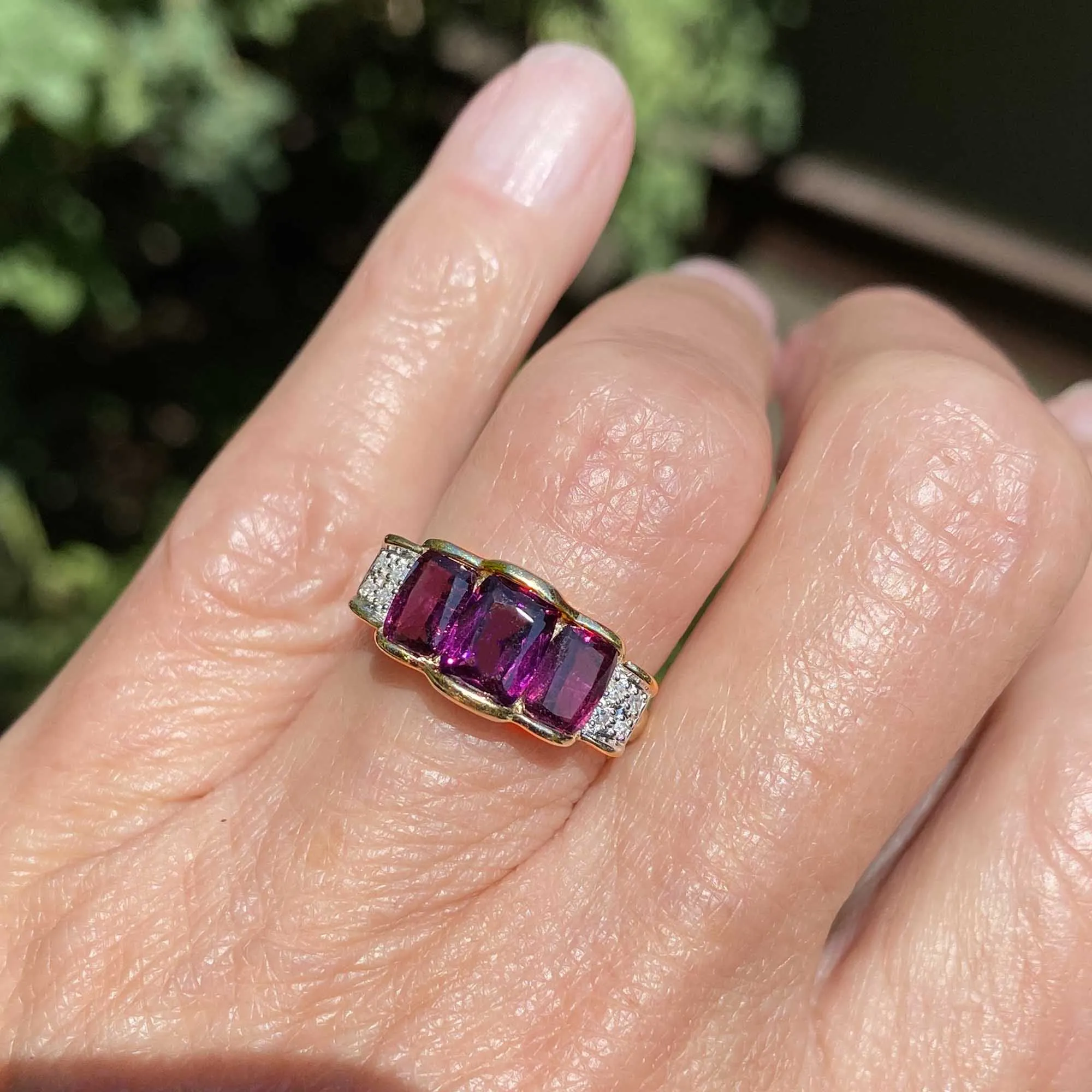 Vintage 14K Gold Diamond Rhodolite Garnet Ring