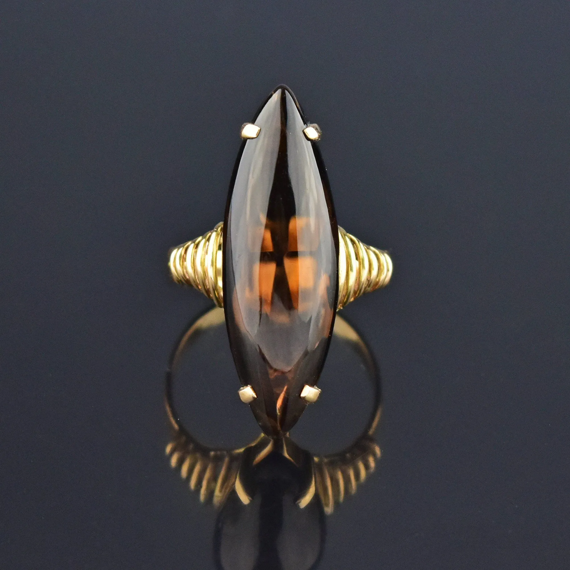 Vintage 14K Gold Smoky Quartz Topaz Marquise Cabochon Ring