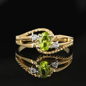 Vintage Bypass Gold Diamond Peridot Ring