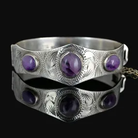 Vintage Excalibur Silver Amethyst Bracelet Bangle