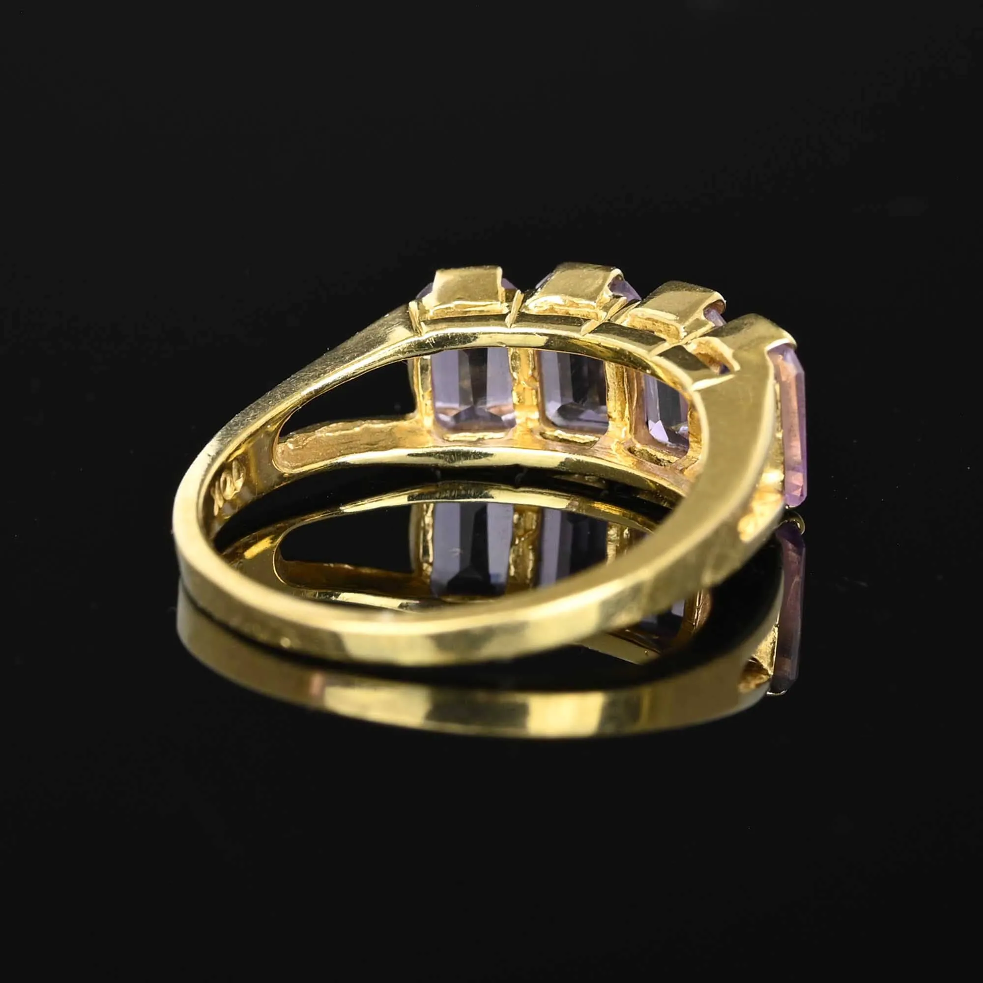 Vintage Four Stone Emerald Cut Pale Amethyst Ring in Gold