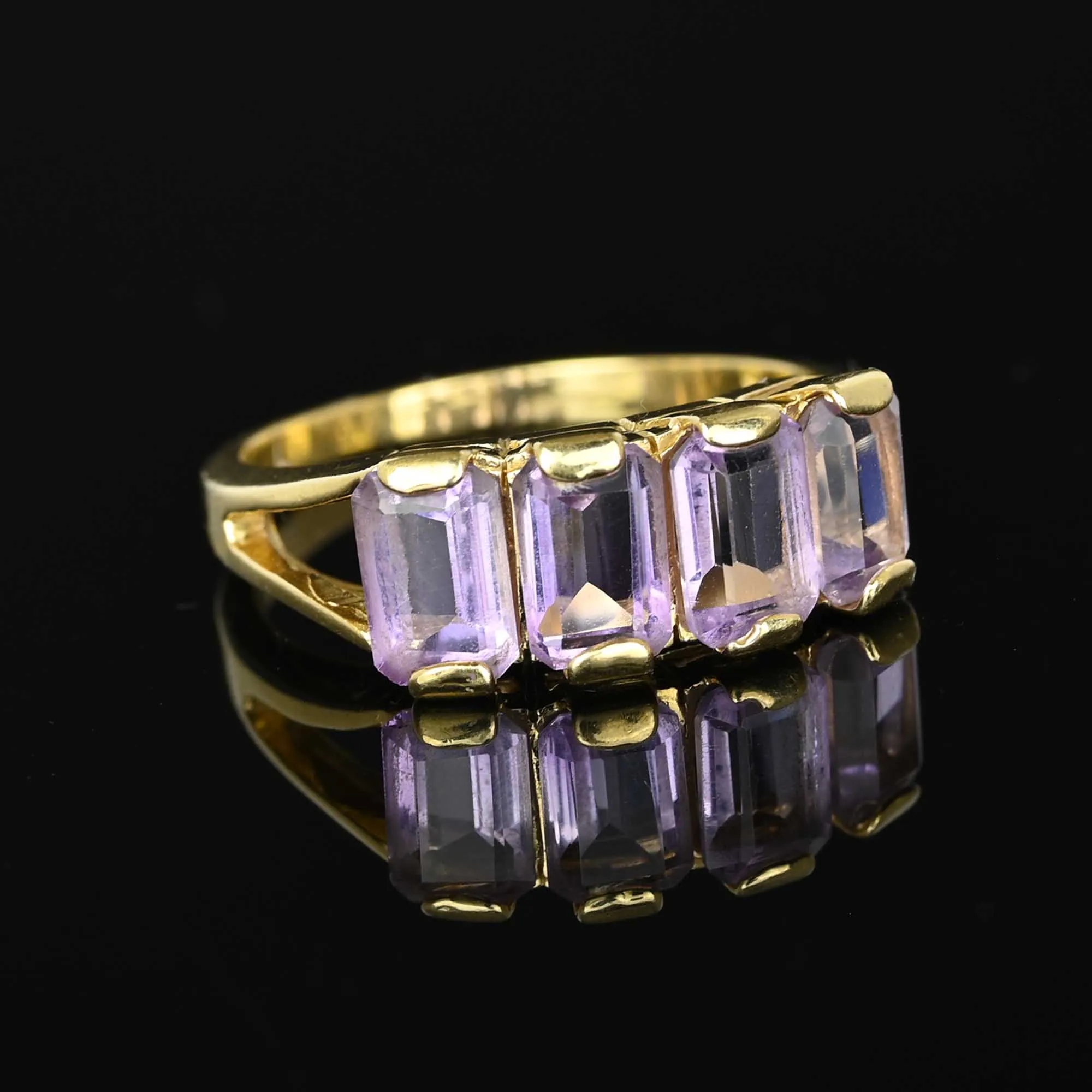 Vintage Four Stone Emerald Cut Pale Amethyst Ring in Gold