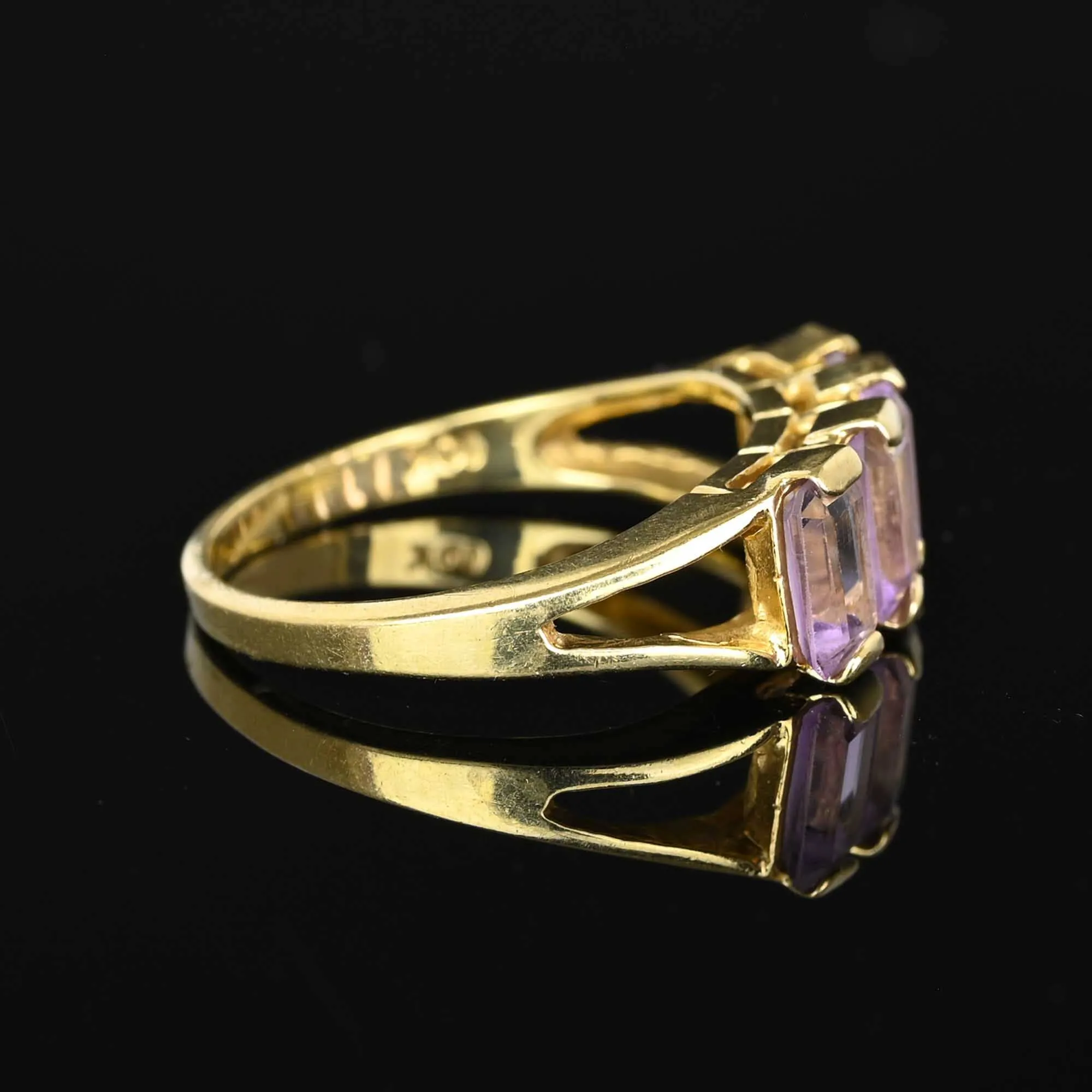 Vintage Four Stone Emerald Cut Pale Amethyst Ring in Gold