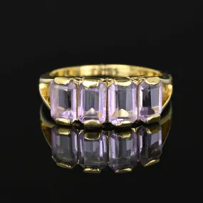 Vintage Four Stone Emerald Cut Pale Amethyst Ring in Gold