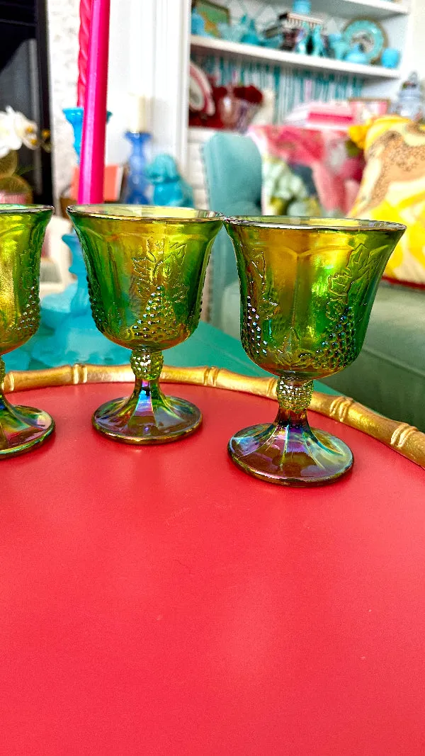 Vintage Glasses, Carnival Lime Green Glass, Indiana Glass Co., Harvest, Set of 4, Original Box