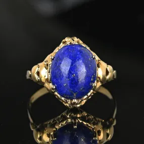 Vintage Gold Heart and Bow Lapis Lazuli Ring