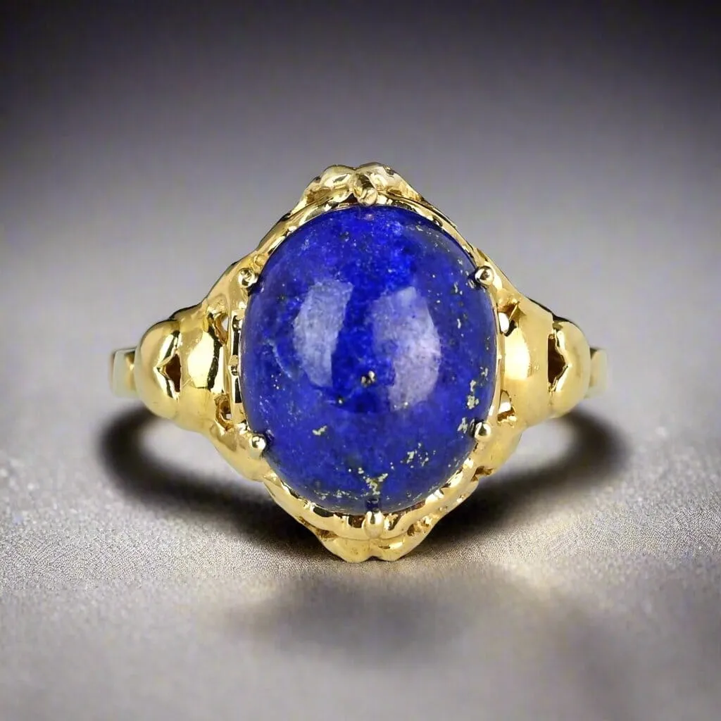 Vintage Gold Heart and Bow Lapis Lazuli Ring