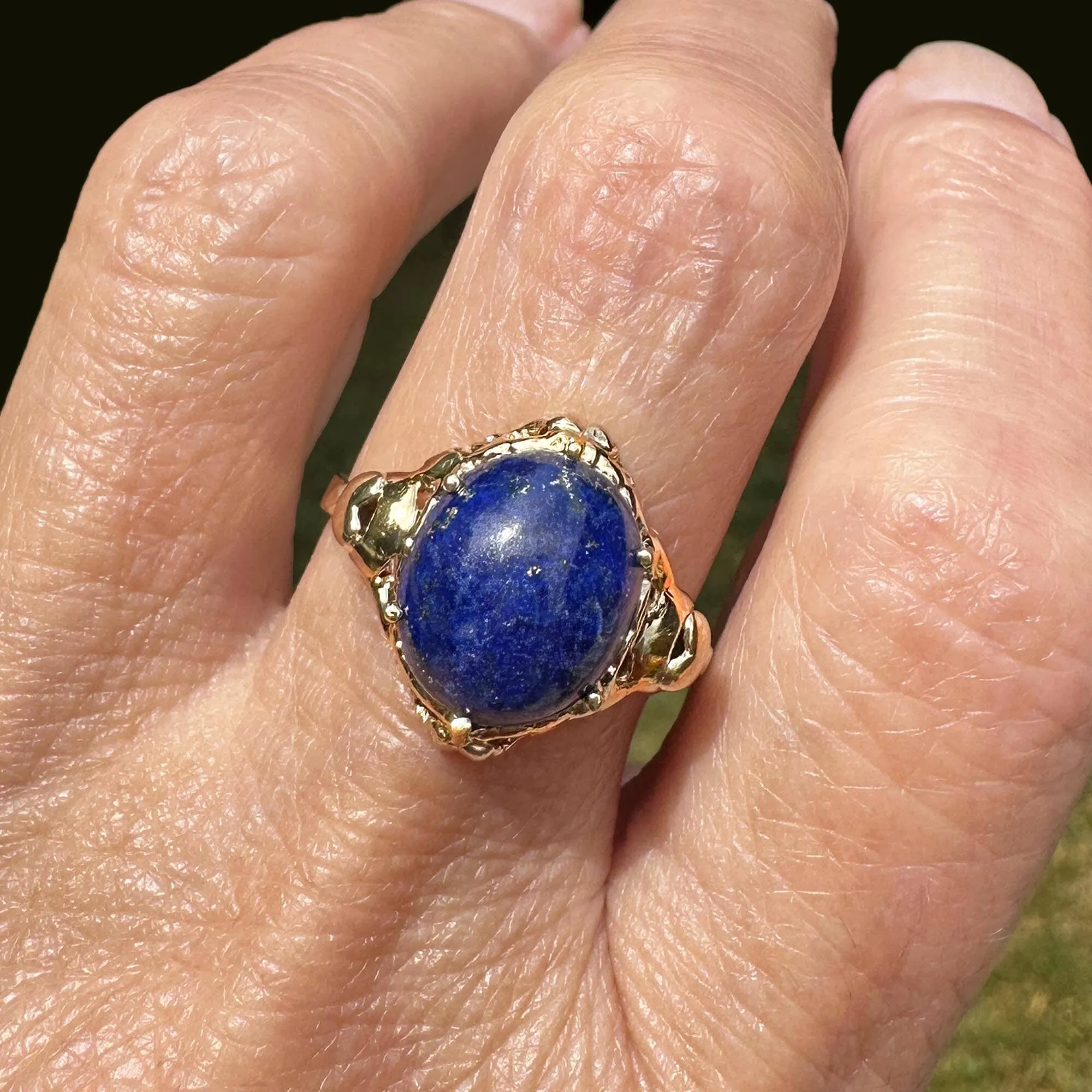 Vintage Gold Heart and Bow Lapis Lazuli Ring