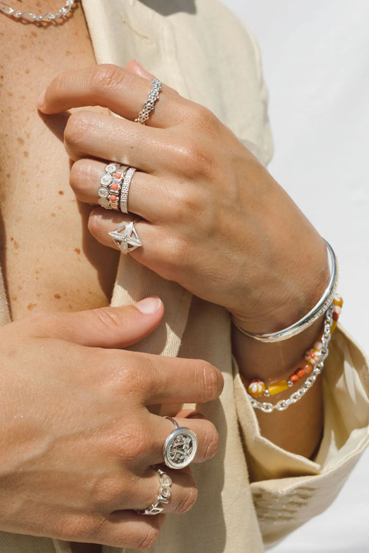 Vintage peach ring silver