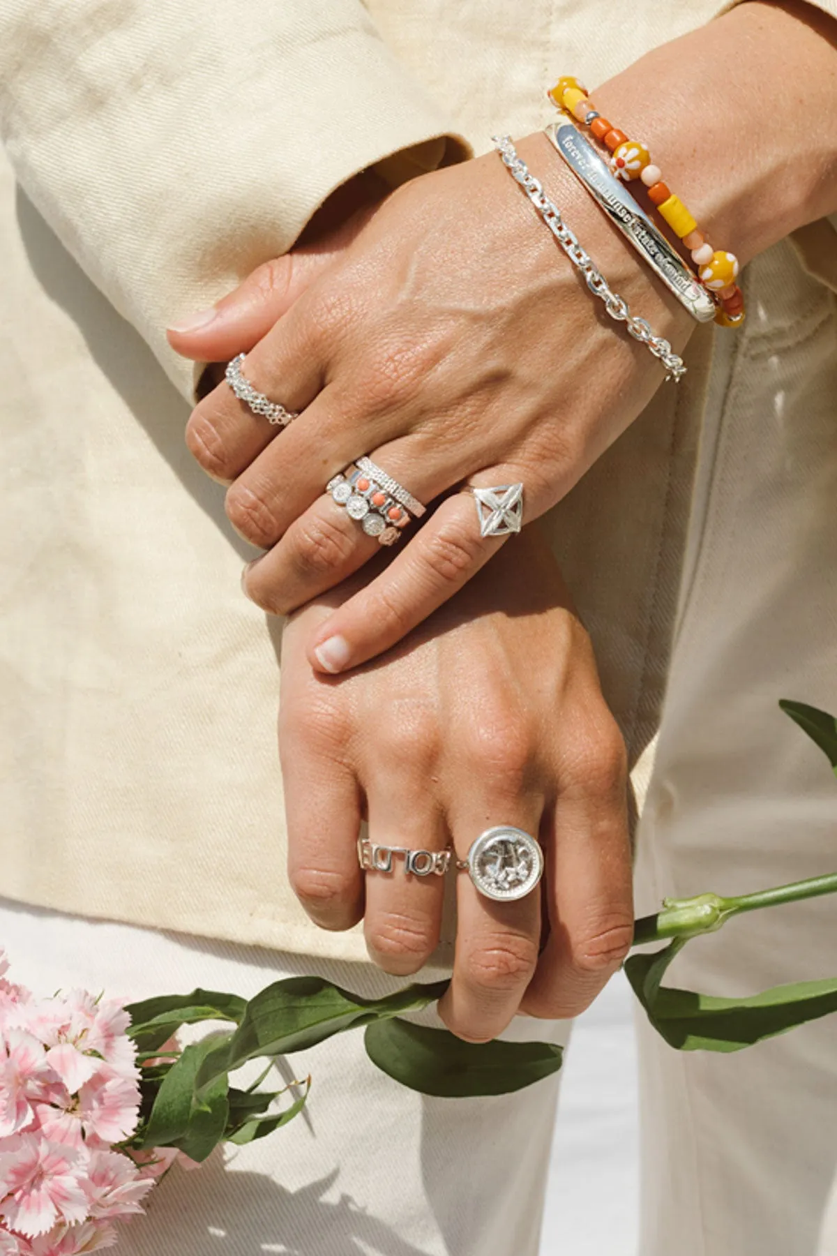 Vintage peach ring silver