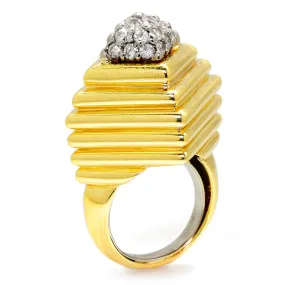 Vintage Round Diamond Step Ring 18K Yellow Gold 0.75ctw