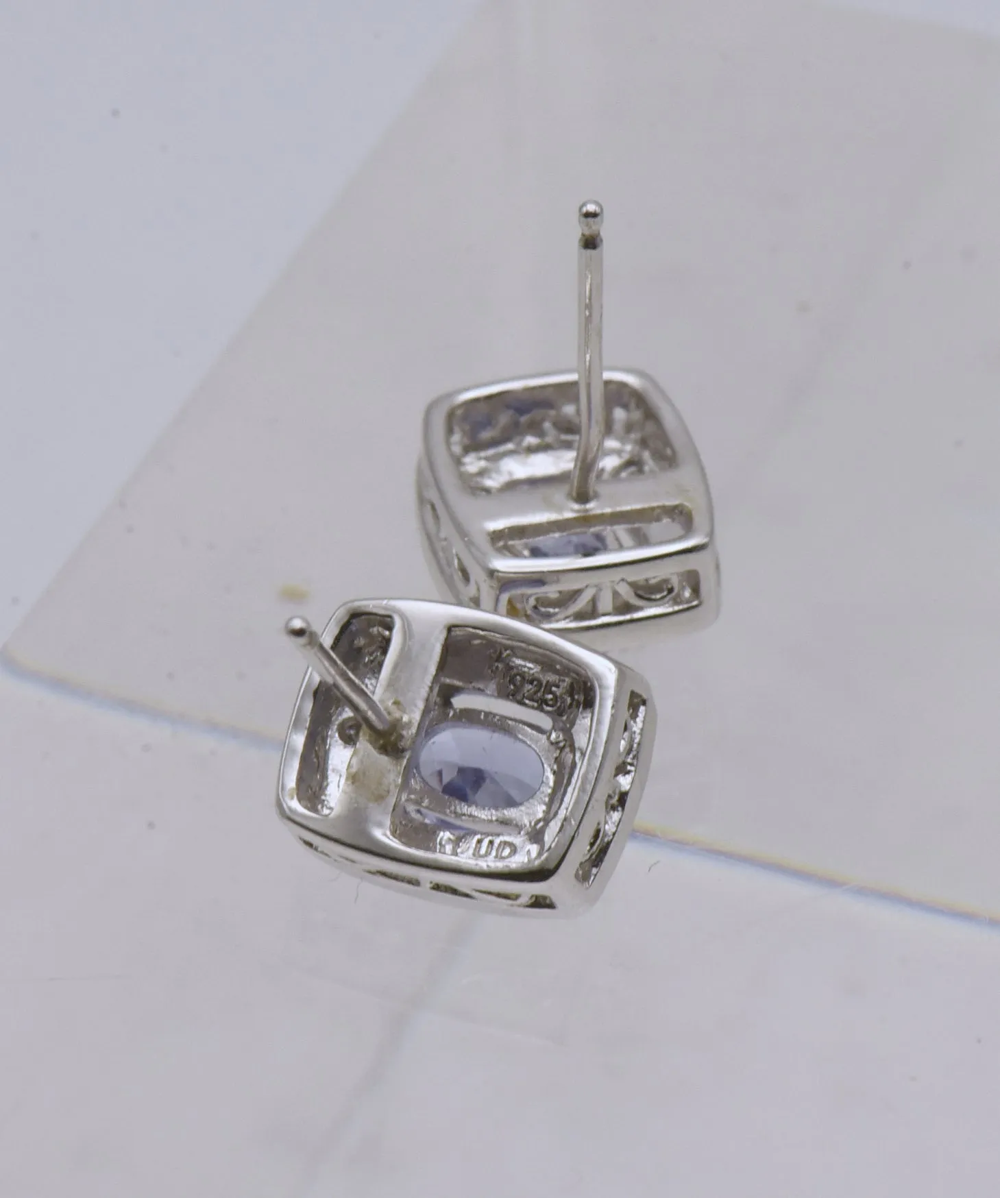 Vintage Tanzanite and Diamond Sterling Silver Stud Earrings - NOS