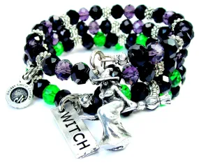 Voluptuous With on broom 3D charm 2 Piece Crystal Wrap Bracelet Set  Pewter