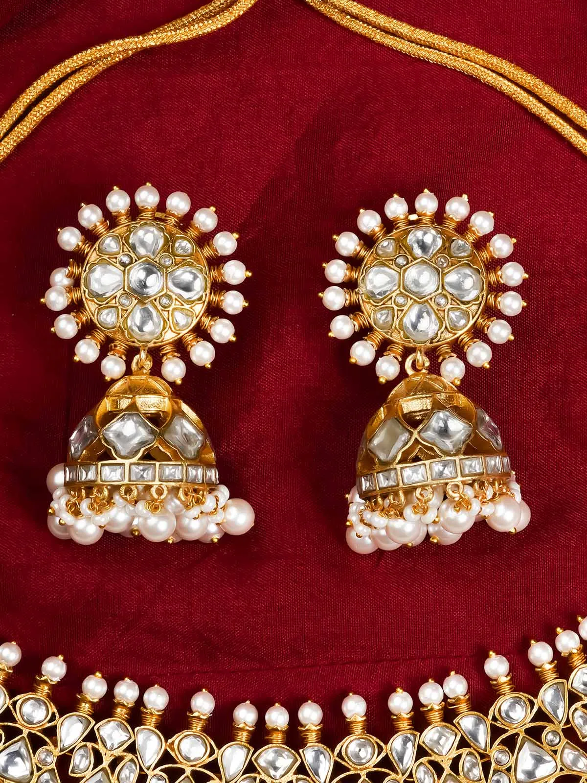 White Color Gold Plated Jadau Kundan Necklace Set - MS1901