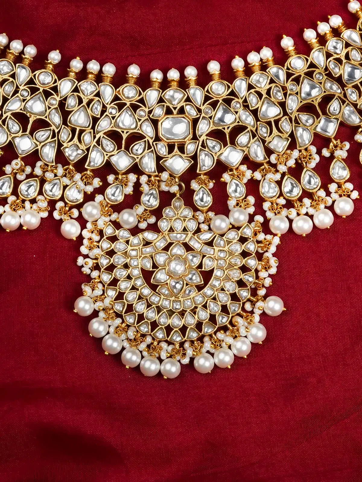 White Color Gold Plated Jadau Kundan Necklace Set - MS1901