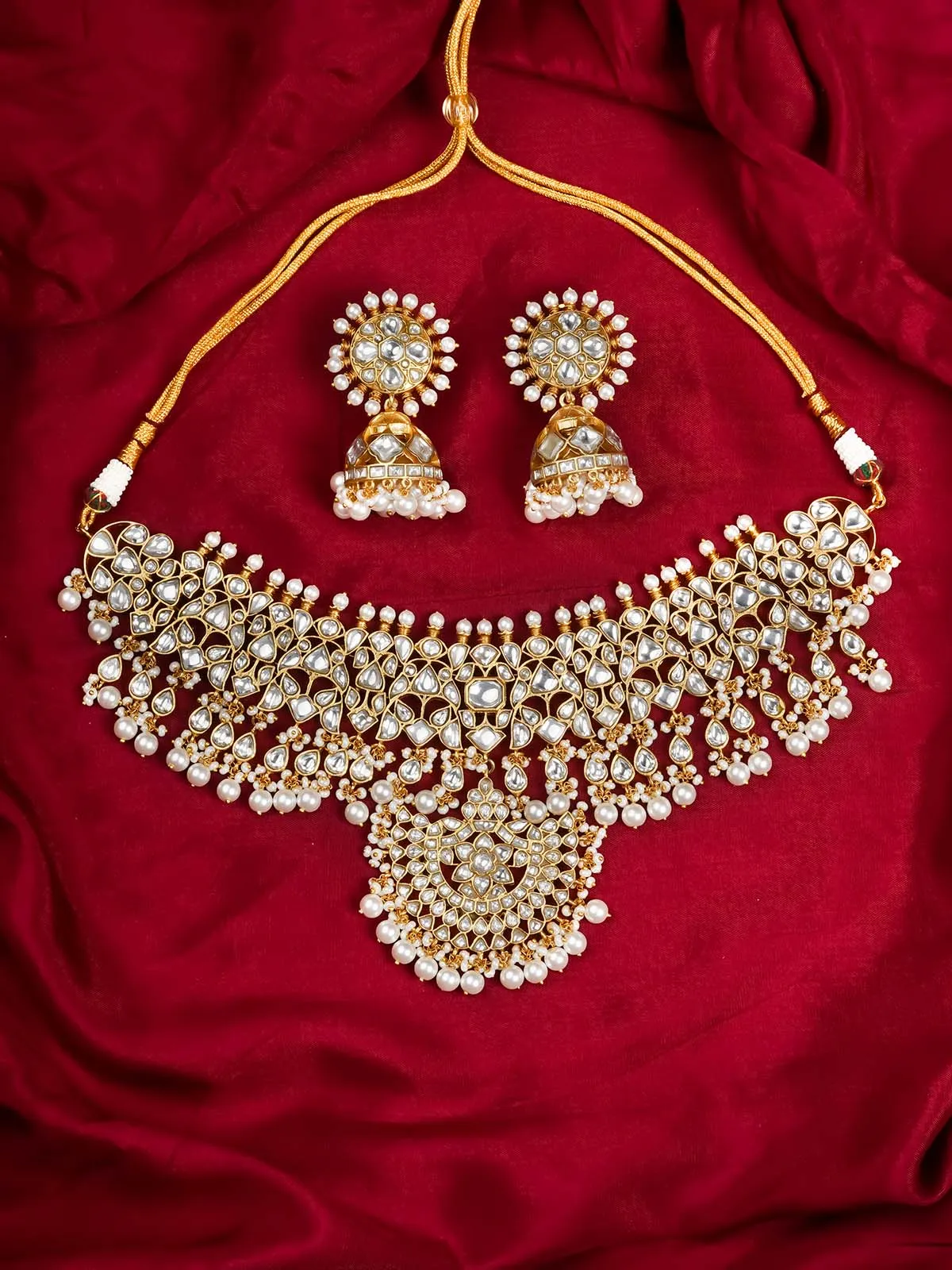 White Color Gold Plated Jadau Kundan Necklace Set - MS1901