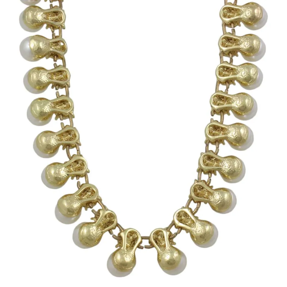 White Dangling Pearls with Round Clear Crystals Necklace - PNS401