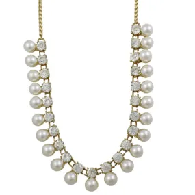 White Dangling Pearls with Round Clear Crystals Necklace - PNS401