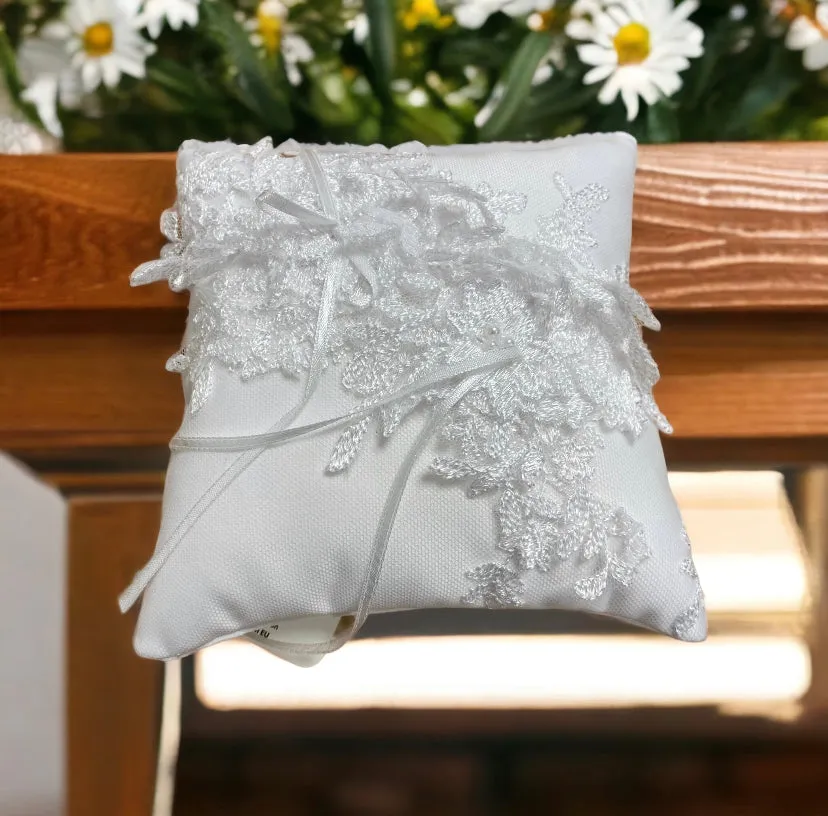 White Lace Ribbon Ring Bearer Cushion