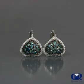 Women's 1.13 Carat Blue & White Diamond Earrings In 14K White Gold With Leave Back